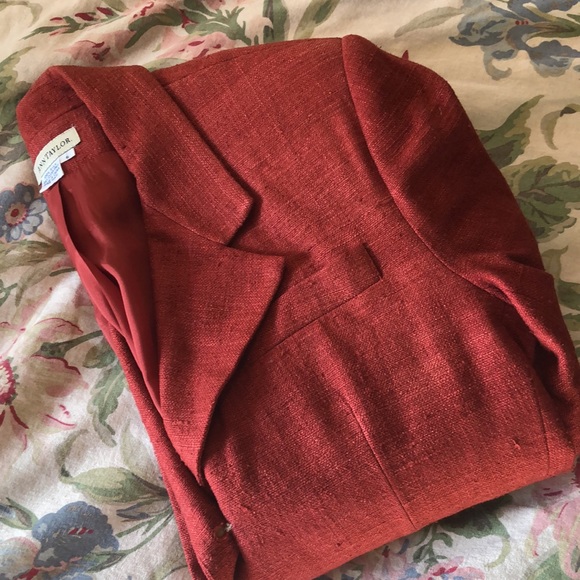 Vtg 90s Y2K ANN TAYLOR Size 6 Longline Blazer 100% Nubby Silk Pumpkin Spice FALL - Picture 13 of 16